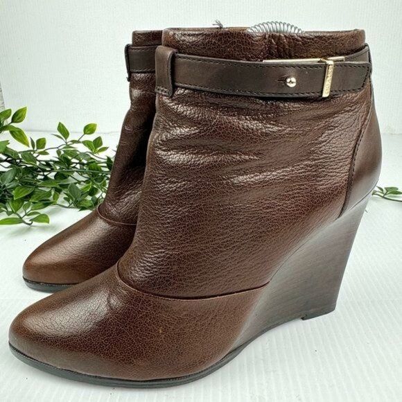 Coach Melody Brown Leather Wedge Bootie Size 8 - Picture 1 of 12